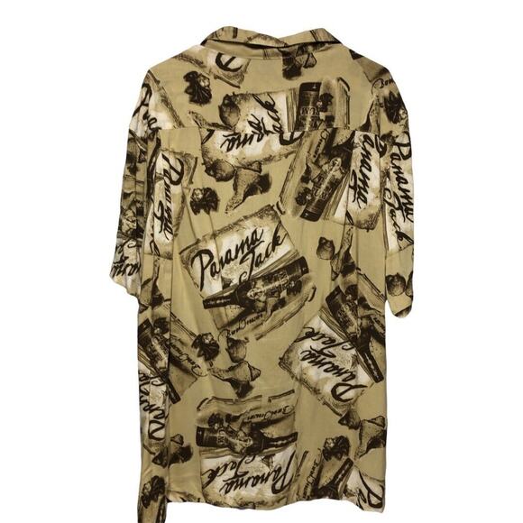 Panama Jack Mens XL Button Up Shirt Camp Collared Short Sleeve Beige Rayon - Picture 4 of 12